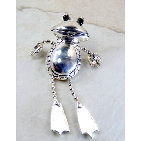 STERLING SILVER RETICULATED Frog Pendant Vintage Amusing Whimsical Signed - Picture 1 of 5